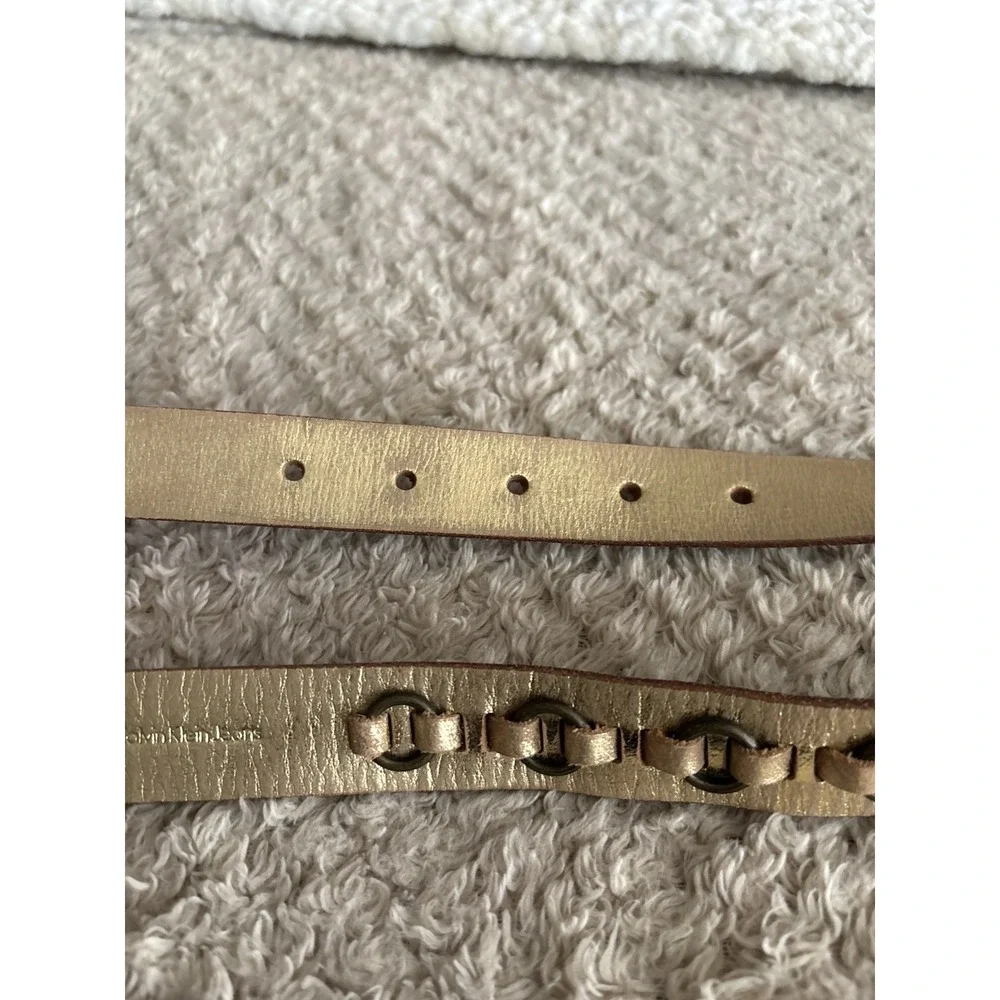Calvin Klein Jeans Large Distressed Metallic Gold Brass Leather Belt Large VTG